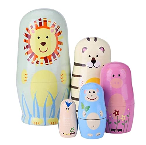 MEIZHITU Traditionelle Matroschkas 5pcs Verschachtelungspuppen Cartoon Tier Holz Russische Matroschka Puppen Set Bemalte Spielzeuge Russische Matroschka-Puppen von MEIZHITU