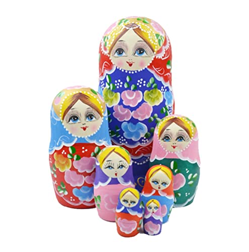 MEIZHITU Traditionelle Matroschkas 7 Stück Matrjoschka Schöne Süße Mädchen Nesting Dolls Wooden Wishing Dolls Toy Russian Nesting Dolls Russische Matroschka-Puppen von MEIZHITU