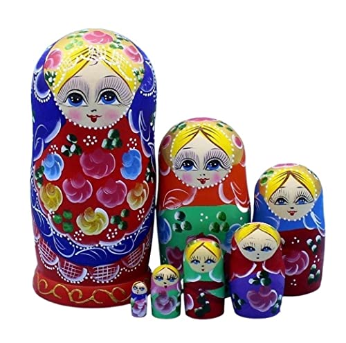 MEIZHITU Traditionelle Matroschkas 7 Stück Russische Matroschka-Puppen Aus Holz, Heimdekoration, Ornamente, Russische Puppen, Bastelgeschenk Russische Matroschka-Puppen von MEIZHITU