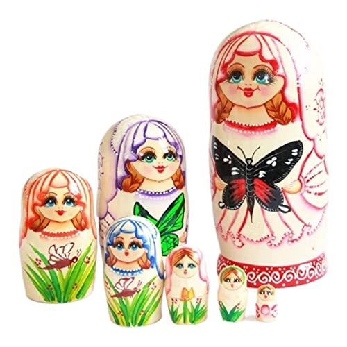 MEIZHITU Traditionelle Matroschkas 7 Stück Russische Nesting Dolls Holz Schmetterling Mädchen Matroschka Stapelspielzeug Geschenk Für Weihnachten Muttertagsdekoration Russische Matroschka-Puppen von MEIZHITU