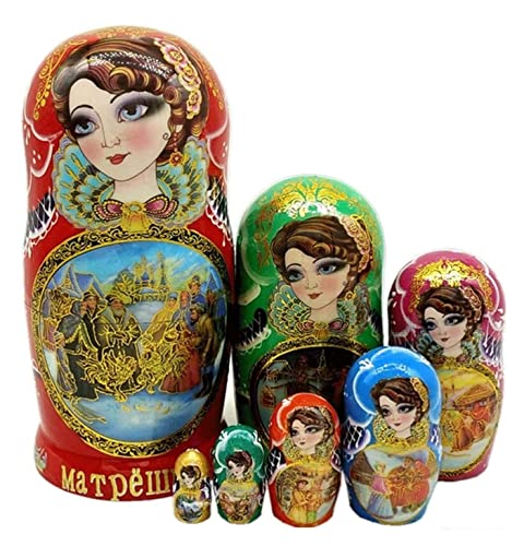 MEIZHITU Traditionelle Matroschkas 7-teilige Nesting Doll Home Decor Painted Story Matroschka Holzstapelpuppe Für Geburtstags Russische Matroschka-Puppen von MEIZHITU