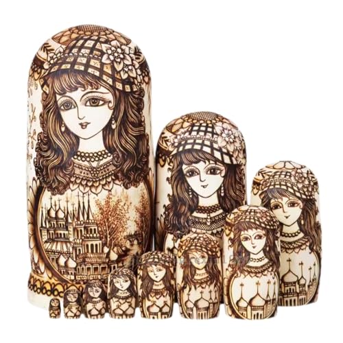MEIZHITU Traditionelle Matroschkas Exquisite Nistpuppen, 10 Stück, Russische Puppen, Stapelbar, Handgefertigt, Pädagogische Weihnachtswünsche Russische Matroschka-Puppen von MEIZHITU