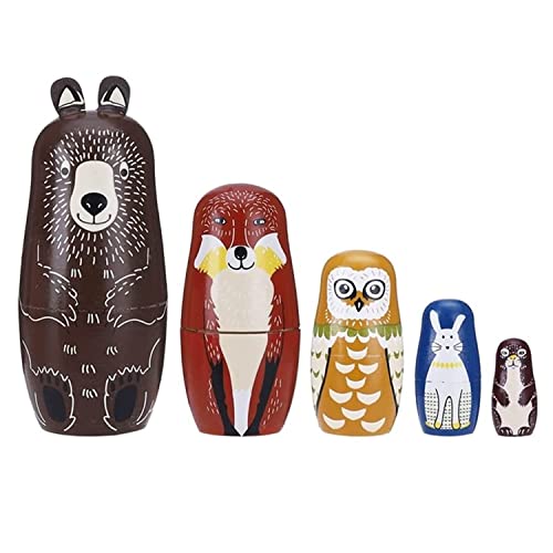 MEIZHITU Traditionelle Matroschkas Fox Nesting Dolls Hölzerne Matroschka Russische Nesting Dolls 5 Schichten Stapelpuppen Handwerksgeschenk Russische Matroschka-Puppen von MEIZHITU