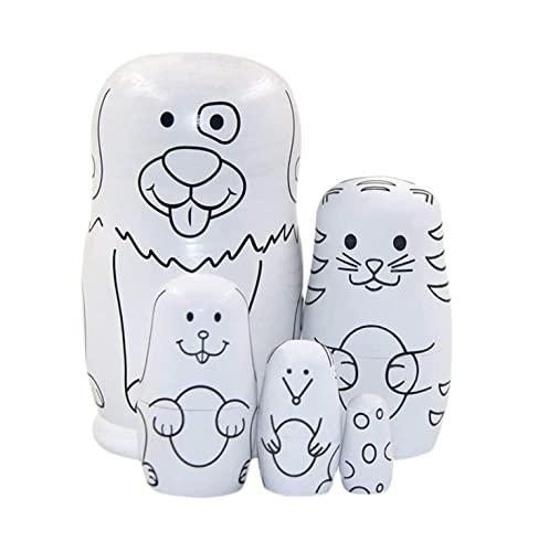 MEIZHITU Traditionelle Matroschkas Hölzerne Hundeform Russische Nesting Dolls Matroschka Set 5 Stück Für Geschenke Spielzeug Geburtstag Home Decor Time Russische Matroschka-Puppen von MEIZHITU