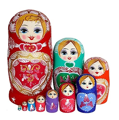 MEIZHITU Traditionelle Matroschkas Hölzerne Matroschka-Puppen Spielzeug Russische Verschachtelungspuppen Handgefertigte Holz-Matroschka-Puppe Spielzeug Handwerk Geschenk Russische Matroschka-Puppen von MEIZHITU