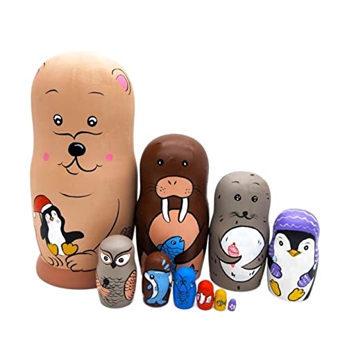 MEIZHITU Traditionelle Matroschkas Matrjoschka-Set 10 Stück Nesting Dolls Handmade Wooden Different Pattern Small Items Matryoshka Doll Handmade Russische Matroschka-Puppen von MEIZHITU