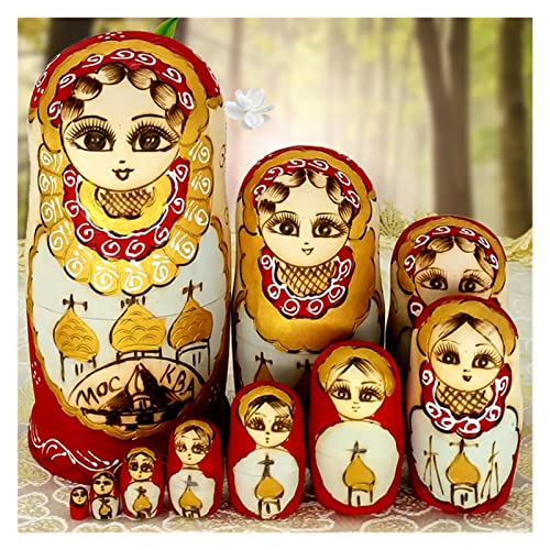 MEIZHITU Traditionelle Matroschkas Matroschka 10 Stück Kreative Holzpuppe Geburtstagsgeschenk Spielzeugpuppe Verschachtelungspuppe Russische Matroschka-Puppen(B) von MEIZHITU