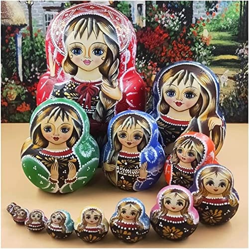 MEIZHITU Traditionelle Matroschkas Matryoshka Russian Nesting Doll Set 15-teiliges Russisches Stapeln Handgefertigter Holzpuppen Spielzeug Russische Matroschka-Puppen von MEIZHITU