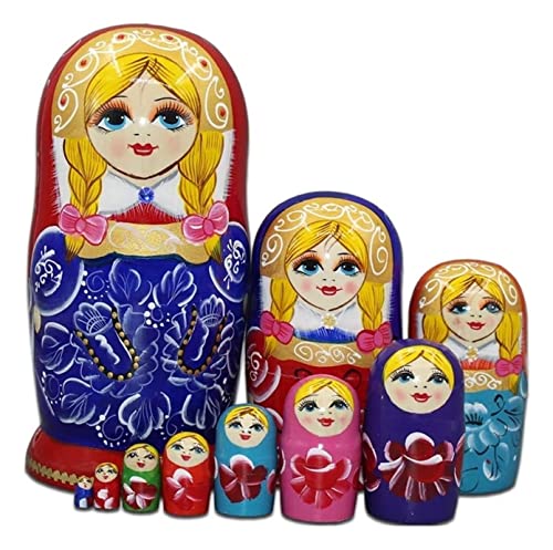 MEIZHITU Traditionelle Matroschkas Nesting Doll Set 10PCS Matroschka Handbemalte Wunschpuppen Desktop Decor Nested Set Russische Matroschka-Puppen von MEIZHITU