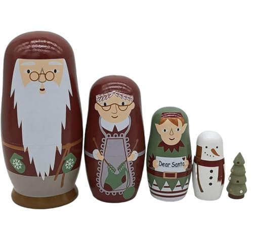 MEIZHITU Traditionelle Matroschkas Nesting Dolls 5-teiliges Set Stapelpuppen Aus Holz Weihnachtsmann Statue Figur Dekoration Matroschka Russische Matroschka-Puppen von MEIZHITU