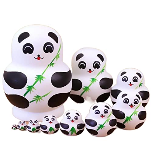 MEIZHITU Traditionelle Matroschkas Nesting Dolls Russian Matroshka Panda Set 10 Pieces，Handmade Wood Stacking,Home Decoration Gift Russische Matroschka-Puppen von MEIZHITU