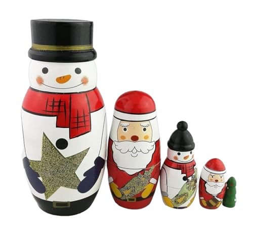 MEIZHITU Traditionelle Matroschkas Puppen-Nistset, 5er-Set, Weihnachtliches Thema, Weihnachtsbaum, Gemischte Nistpuppen, Stapelpuppen, Urlaubsdekoration Russische Matroschka-Puppen von MEIZHITU