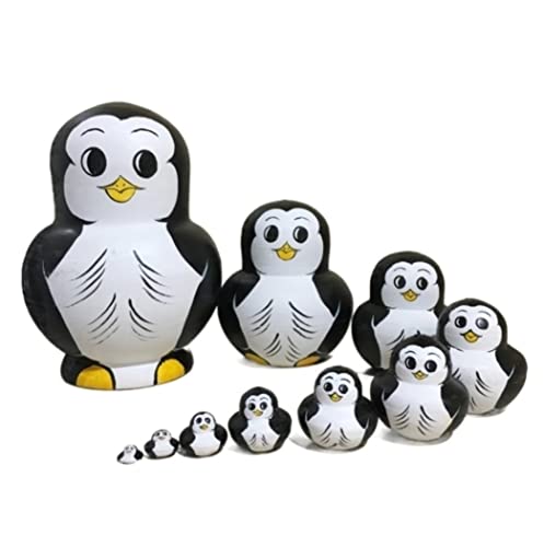 MEIZHITU Traditionelle Matroschkas Russische Matrjoschka 10 Stück Pinguin Matrjoschka Puppe Lernspielzeug Ethnische Charakteristik Kreativ Handarbeit Russische Matroschka-Puppen von MEIZHITU