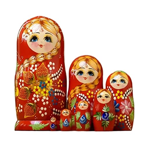 MEIZHITU Traditionelle Matroschkas Russische Matroschka-Puppen, Holzstapelset, 7-teiliges Handgefertigtes Spielzeug Für Geburtstagsgeschenke Russische Matroschka-Puppen von MEIZHITU