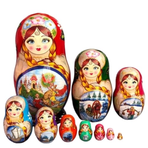 MEIZHITU Traditionelle Matroschkas Russische Matroschka-Puppen, Set Mit 10 Stück, Traditionelles Russisches Matroschka-Geschenk, Matroschka-Puppe Russische Matroschka-Puppen von MEIZHITU