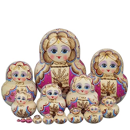 MEIZHITU Traditionelle Matroschkas Russische Nesting Dolls 15pcs Matroschka-Puppe Holzspielzeug Stapeln Nested Set for Geburtstagsgeschenk Russische Matroschka-Puppen von MEIZHITU