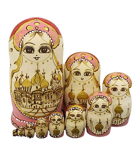 MEIZHITU Traditionelle Matroschkas Russische Nistpuppen, Traditionelle Matroschka, 10 Holzpuppen, Handgefertigt In Russland Russische Matroschka-Puppen von MEIZHITU