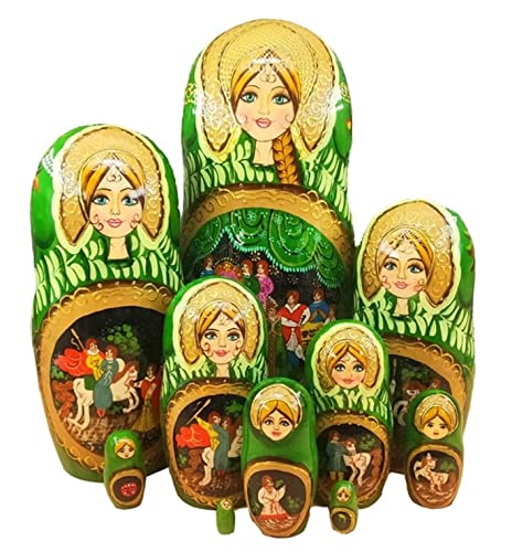 MEIZHITU Traditionelle Matroschkas Russische Puppe, Handbemalt, 10 Stück, Schöne Matrjoschka-Holzstapelung, Verschachtelt Matrjoschka Russische Matroschka-Puppen von MEIZHITU