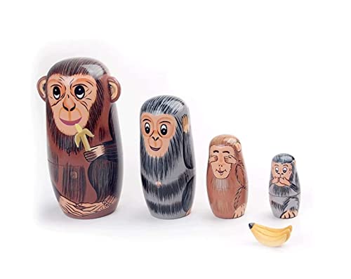 MEIZHITU Traditionelle Matroschkas Russische Puppe 5 Stück Nesting Dolls Monkey Matryoshka Wooden Stacking Nested Handmade Toy for Christmas Matryoshka Russische Matroschka-Puppen von MEIZHITU