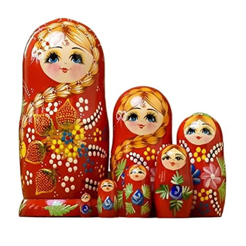 MEIZHITU Traditionelle Matroschkas Russische Schachtelpuppen Erdbeere 7 Stück Handbemalte Handgemachte Spielzeugpuppe Matroschka Spielzeug Russische Matroschka-Puppen von MEIZHITU