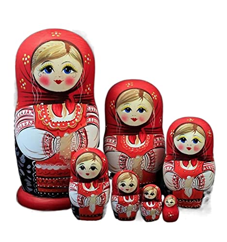 MEIZHITU Traditionelle Matroschkas Russisches Nesting Dolls Set 7-teiliges Matroschka-Holz-Stapelset Story Girl Handgemachtes Geschenk Russische Matroschka-Puppen von MEIZHITU