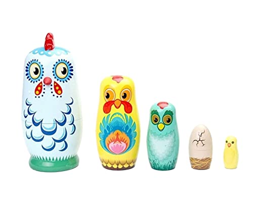 MEIZHITU Traditionelle Matroschkas Russisches Puppenset 5-teiliges Nesting Dolls Chicken Matryoshka Wooden Stacking Nested Handmade Toy for Christmas Matryoshka Russische Matroschka-Puppen von MEIZHITU