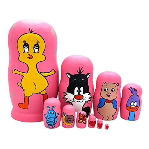 MEIZHITU Traditionelle Matroschkas Satz Von 10 Mehrfarbigen Cartoon-Tier-Nistpuppen Handgefertigte Russische Matrjoschka-Puppen Aus Holz Geschenk Russische Matroschka-Puppen von MEIZHITU