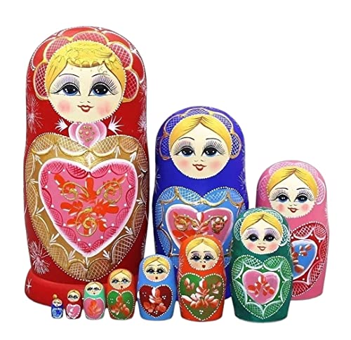 MEIZHITU Traditionelle Matroschkas Satz Von 10 Stück Nesting Dolls Russische Holzpuppen Matroschka-Puppe Russische Matroschka-Puppen von MEIZHITU
