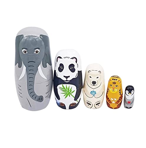 MEIZHITU Traditionelle Matroschkas Satz Von 5 Nesting Dolls Matryoshka Cute Cartoon Elephant Panda Bear Tiger Pinguin Matryoshka Nesting Doll Craft Toys Russische Matroschka-Puppen von MEIZHITU