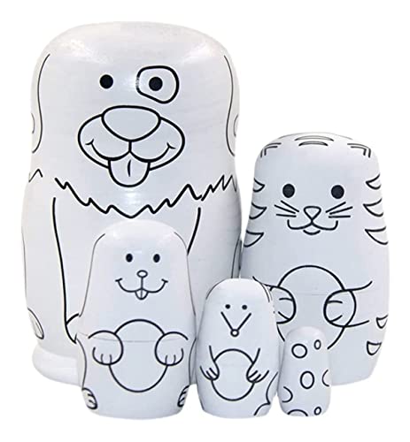 MEIZHITU Traditionelle Matroschkas Schwarz-weiße Tiere Nesting Dolls Set Mit 5 Stück, Russische Puppen, Süße Stapeltiere Russische Matroschka-Puppen von MEIZHITU