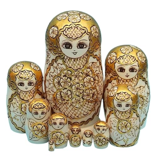 MEIZHITU Traditionelle Matroschkas Stapelbare Russische Matroschka-Puppen Aus Holz, 10 Stück, Handgefertigte Matroschka-Puppen Russische Matroschka-Puppen von MEIZHITU