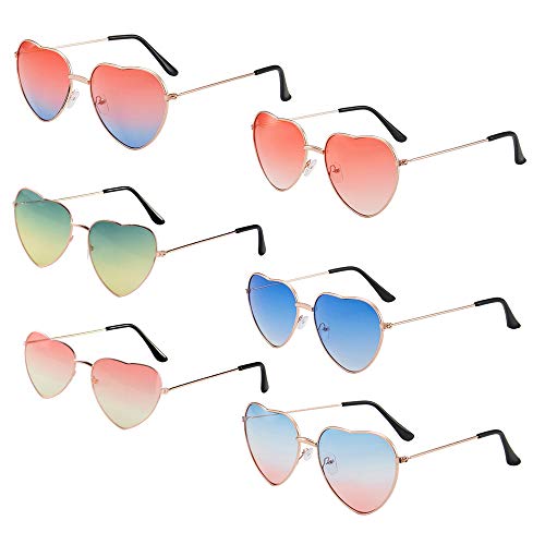 MEJOSER 6 Paare Brille Rosa Herz Hippie Brille Retro Hippie Brille Hippie Kostüm Brille Herren Damen Brille von MEJOSER