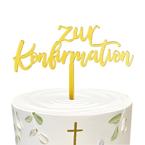 MEJOSER Cake Topper Konfirmation Tortendeko Gold Torten Topper Tortenstecker Zur Konfirmation Deko für Junge Mädchen Kuchen Cupcake (Gold) von MEJOSER