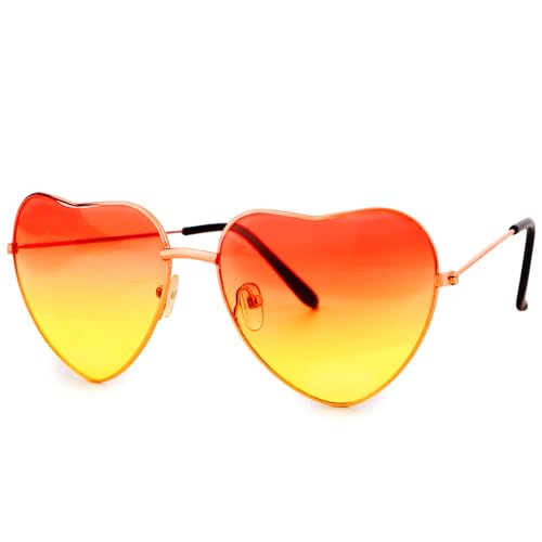 MEJOSER Herzbrille Orange Herz Brille Aperol Hippie Partybrille 70er 80er Jahre Accessoires Damen Herren für Fasching Karneval JGA Sommer Geburtstag 70s 80s Geschenk von MEJOSER