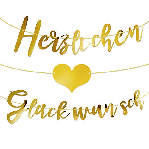 MEJOSER Herzlichen Glückwunsch Girlande Banner Deko Wimpel für Geburtstag Abi Abitur Abschluss Ausbildung Hochzeit Feier Jubiläum Rente Glückwunsch Deko auf Deutsch (Gold) von MEJOSER