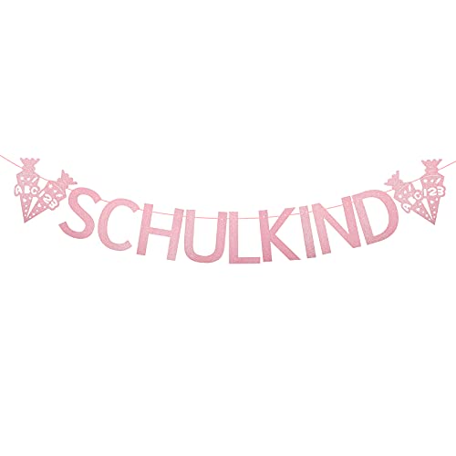 Schulkind Banner Girlande Schuleinführung Girlande Schulanfang Einschulung Schulstart Deko für Jungen und Mädchen Einschulungsparty Hänge Deko (Glitzer Pink) von MEJOSER