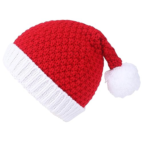 MEKIN Weihnachtshut für Erwachsene, Unisex Familie Santa Hut Weiche Plüsch Pelz gestrickte Weihnachtshut, dicken bequeme handgemachte Weihnachtsmann Hut für Weihnachten Neujahr Cap Party Supplies von MEKIN