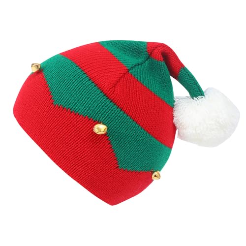 MEKIN Weihnachtshut mit Glocken, Unisex Familie Santa Hut Weiche Plüsch Pelz gestrickte Weihnachtshut, Verdicken Bequeme handgemachte Weihnachtsmann Hut für Weihnachten Neujahr Cap Party Supplies von MEKIN