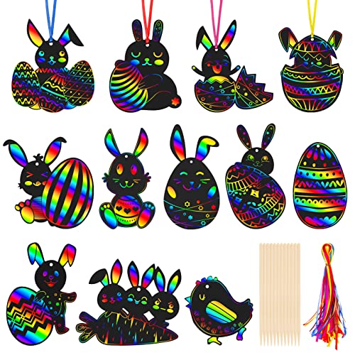 MELLIEX 36 Stück Kratzbilder für Kinder, Ostern Basteln Kinder Kratzpapier Ostereier Scratch Art für Ostern Dekoration DIY Handwerk von MELLIEX