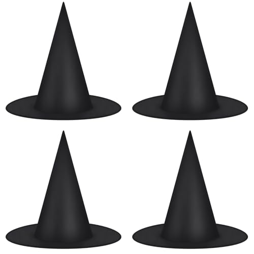 MELLIEX 4 Stück Halloween Hexenhut, Schwarz Witch Hat für Erwachsene Kinder Cosplay Halloween Partyhüte von MELLIEX