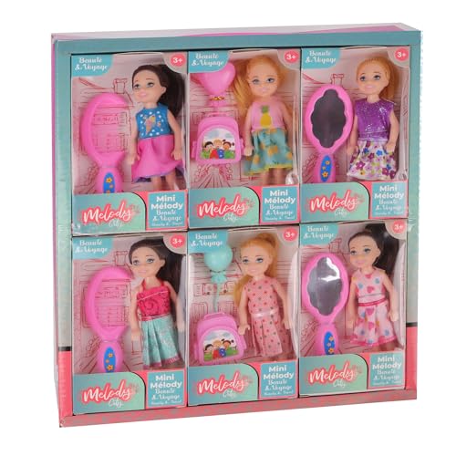 MELODY - Pack mit 6 Mini-Puppen und Zubehör - Melody City - Mannequin-Puppe - 010983PA - Zufälliges Modell - Kunststoff - Figur - Puppe - Kinderspielzeug - Geburtstag - Zubehör - Ab 3 Jahren von MELODY