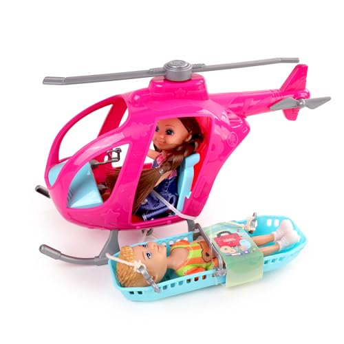 MELODY - Rettungshubschrauber mit 2 Puppen - Melody City - Mannequin-Puppe - 120622 - Rosa - Kunststoff - Figur - Puppe - Kinderspielzeug - Geburtstag - Zubehör - Ab 3 Jahren von MELODY