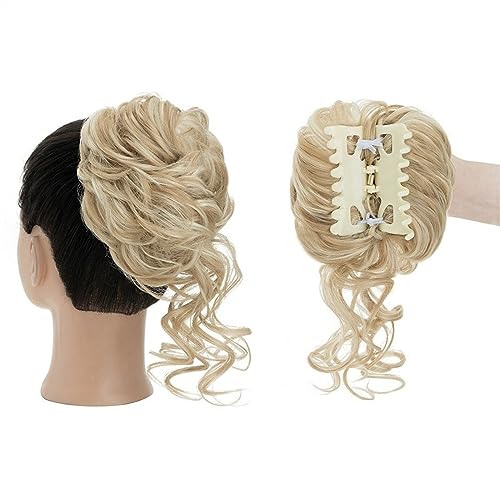 Hair Extension, Bun Hair Piece Synthetic Hair Bun Claw Chignon for Women, Messy Curly Hair Bun Pieces Clip in Ponytail Hair Extensions Fluffy Natural(Beige) von MELY