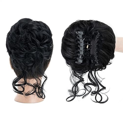 Hair Extension, Bun Hair Piece Synthetic Hair Bun Claw Chignon for Women, Messy Curly Hair Bun Pieces Clip in Ponytail Hair Extensions Fluffy Natural(Black) von MELY