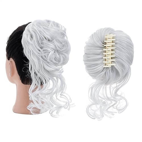 Hair Extension, Bun Hair Piece Synthetic Hair Bun Claw Chignon for Women, Messy Curly Hair Bun Pieces Clip in Ponytail Hair Extensions Fluffy Natural(Silver) von MELY