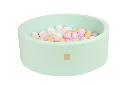 MEOWBABY Bällebad Baby - Rund 90x30cm Ball Pit für Kinder ab 1 Jahr mit 150 Bälle - Weiches & Sicheres Bällepool, Cotton, Minze von MEOWBABY