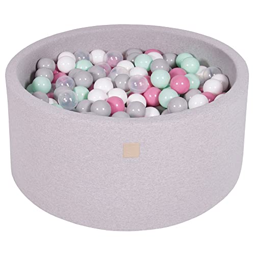 MEOWBABY Bällebad Baby - Rund 90x40cm Ball Pit für Kinder ab 1 Jahr mit 300 Bälle - Weiches & Sicheres Bällepool, Cotton, Hellgrau von MEOWBABY