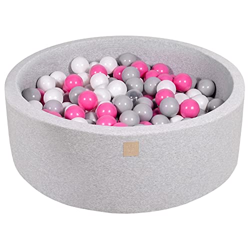 MEOWBABY Bällebad Baby - Rund 90x30cm Ball Pit für Kinder ab 1 Jahr mit 200 Bälle - Weiches & Sicheres Bällepool, Cotton, Hellgrau von MEOWBABY