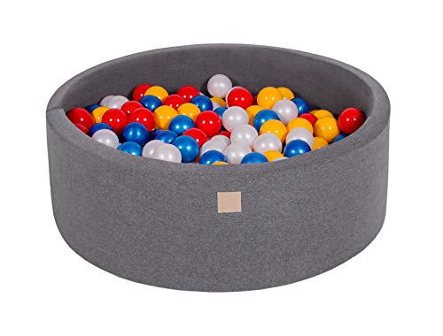 MEOWBABY Bällebad Baby - Rund 90x30cm Ball Pit für Kinder ab 1 Jahr mit 200 Bälle - Weiches & Sicheres Bällepool, Cotton, Dunkelgrau von MEOWBABY