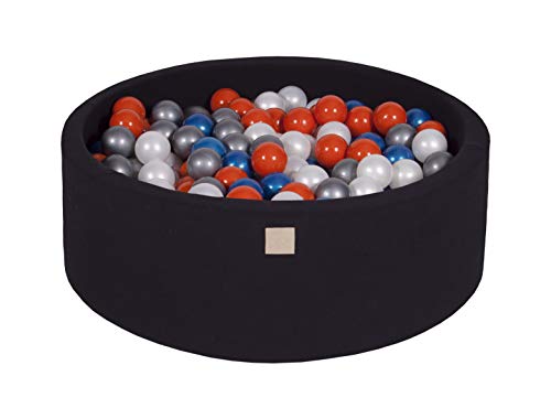 MEOWBABY Bällebad Baby - Rund 90x30cm Ball Pit für Kinder ab 1 Jahr mit 200 Bälle - Weiches & Sicheres Bällepool, Cotton, Schwarz von MEOWBABY